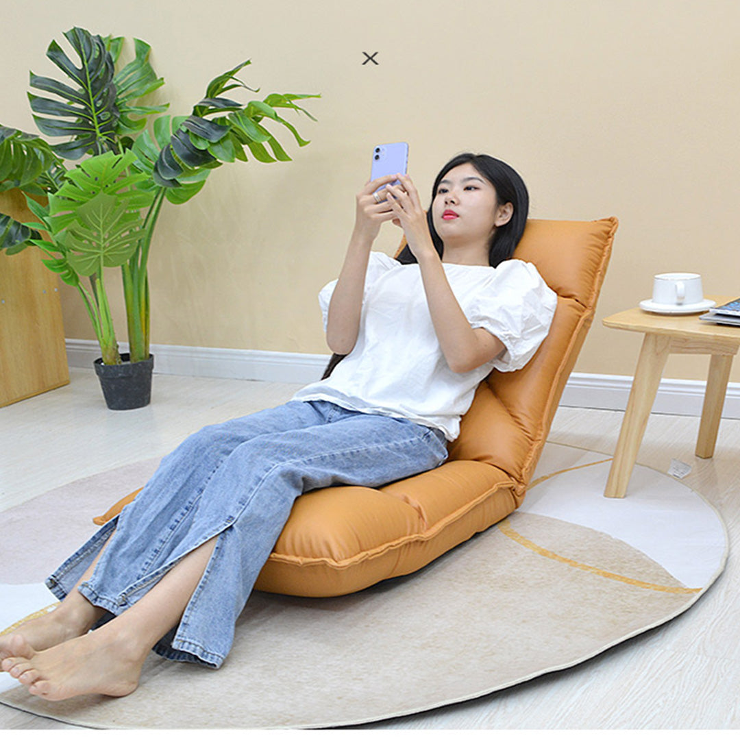 NNEAGS 2X Yellow Lounge Recliner Lazy Sofa Bed Tatami Cushion Collapsible Backrest Seat Home Office Decor-3