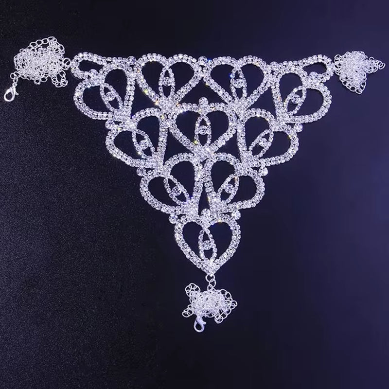 Sexy Body Chain Lingerie Red Crystal Thong Panties Jewelry for Women Silver Color Rhinestone Belly Waist Chain Body Jewelry Gift