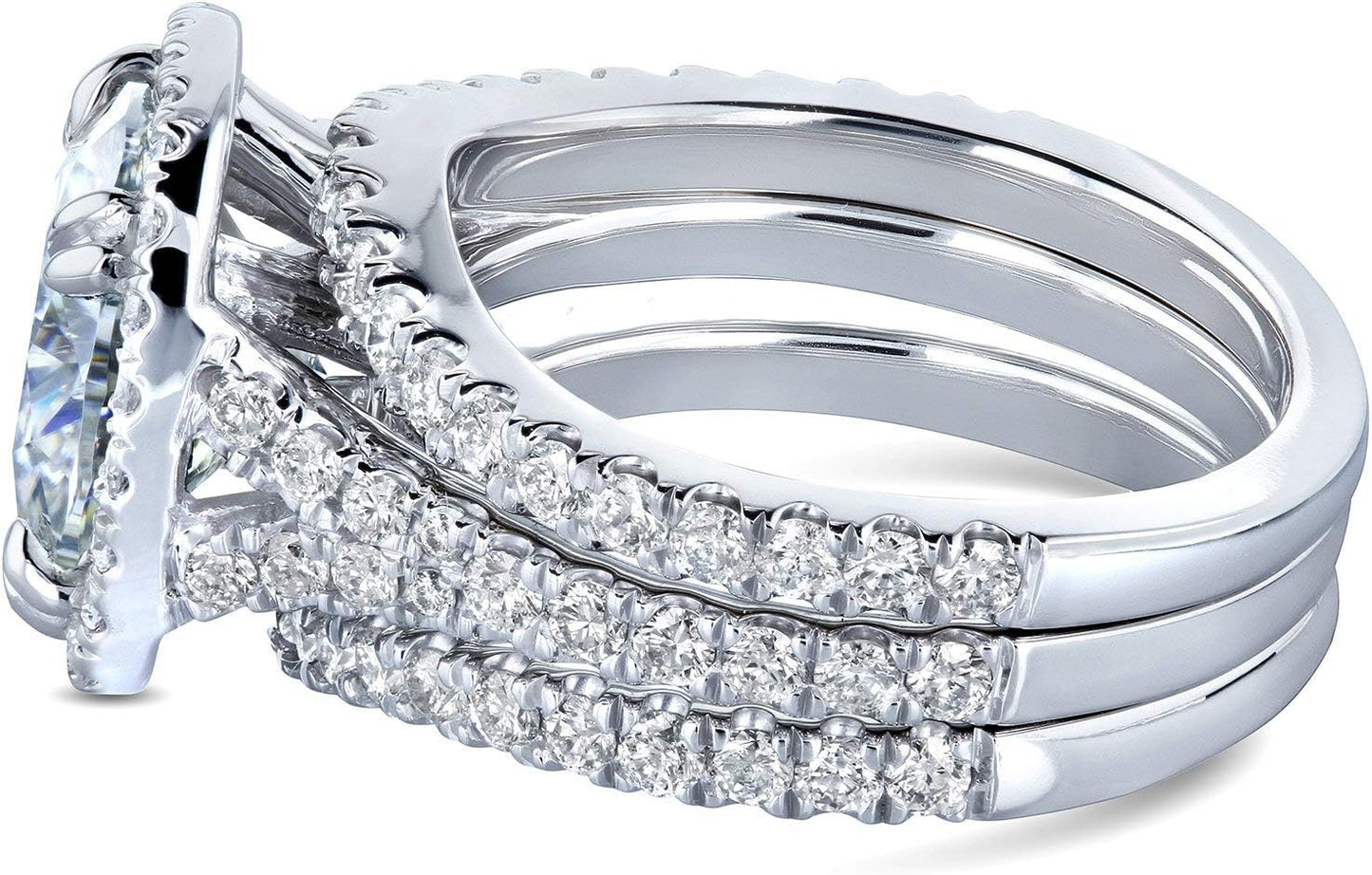 round Forever One D-F Moissanite Cushion Halo Bridal Wedding Set 4 1/3 CTW 14K White Gold 3 Piece Set
