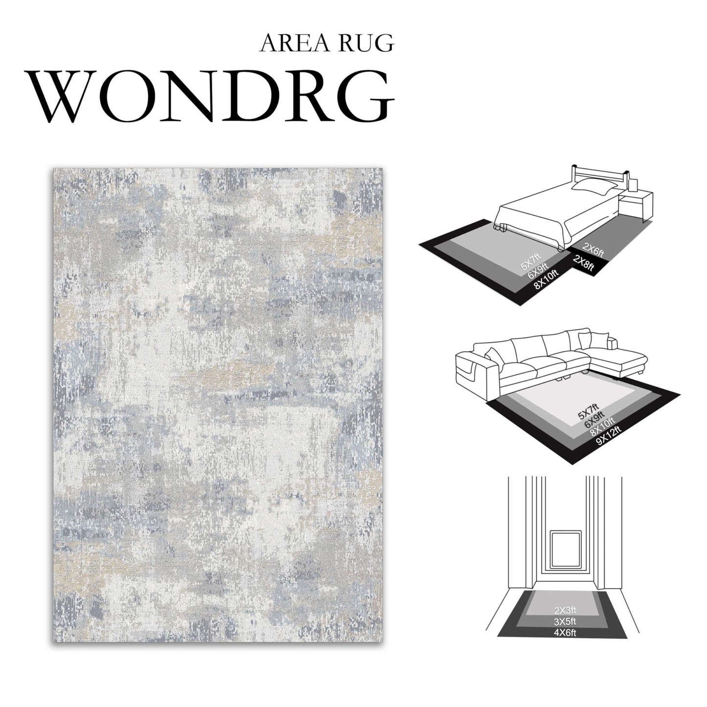 6X9 Washable Area Rug Blue Cream Neutral Abstract Living Room Bedroom Large T...