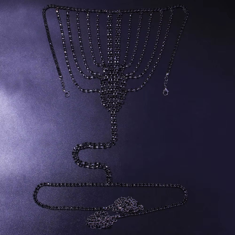 Sexy Body Chain Lingerie Red Crystal Thong Panties Jewelry for Women Silver Color Rhinestone Belly Waist Chain Body Jewelry Gift