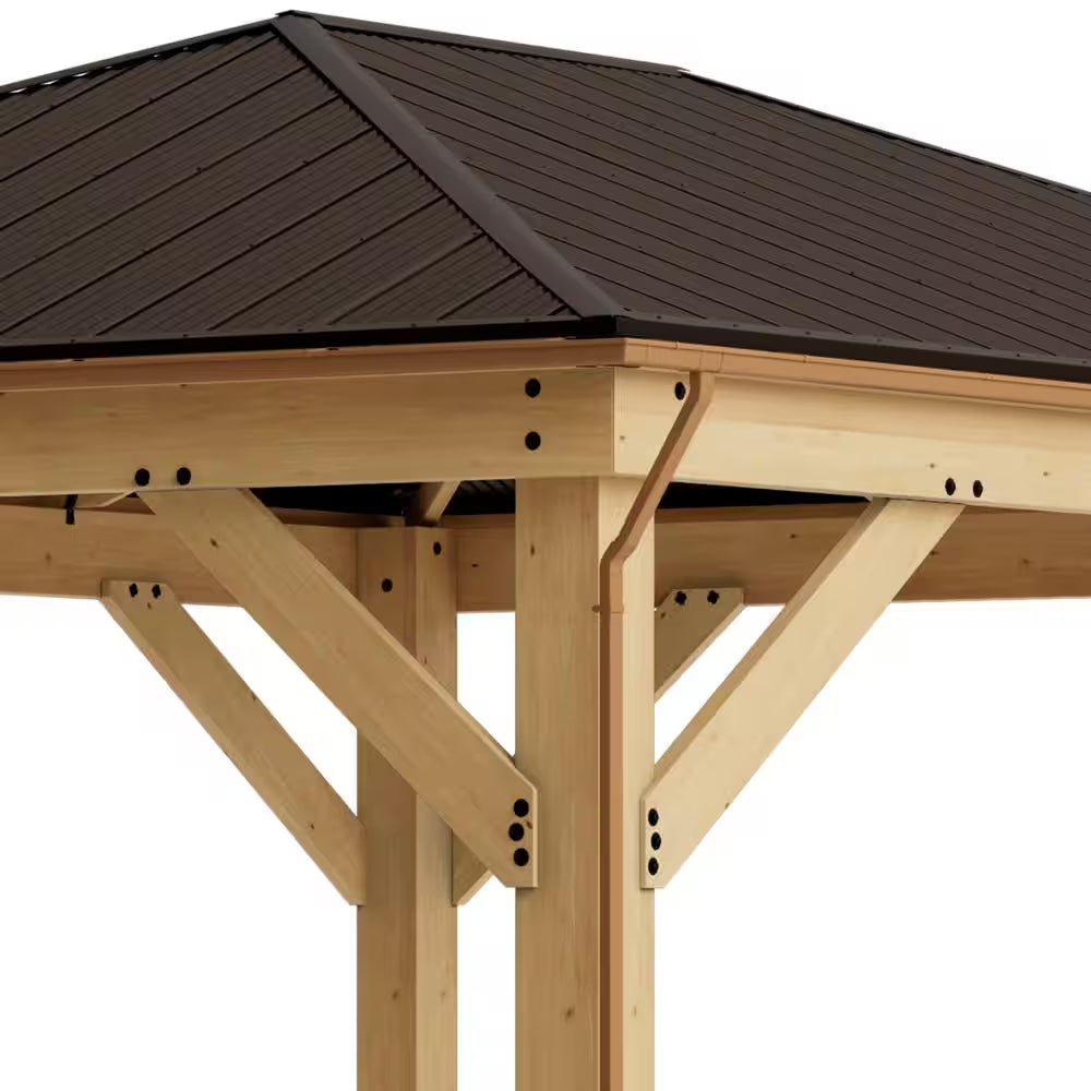 Meridian 12 Ft. X 16 Ft. Outdoor Patio Shade Gazebo with Coffee Brown Aluminum Roof and Rain Gutter Kit Included