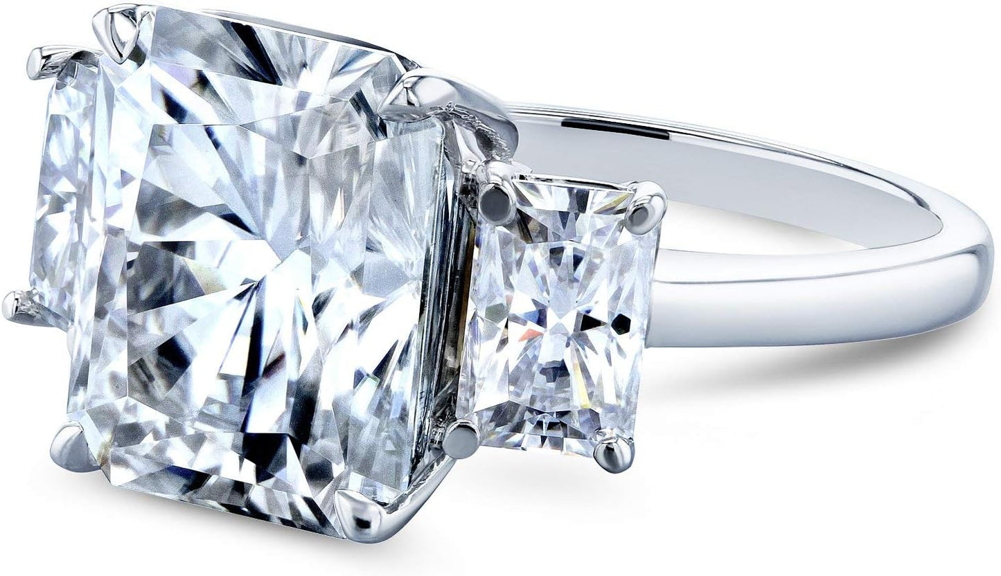 6 3/4 Carats Forever One Radiant Moissanite 3-Stone Statement Ring 14K White Gold