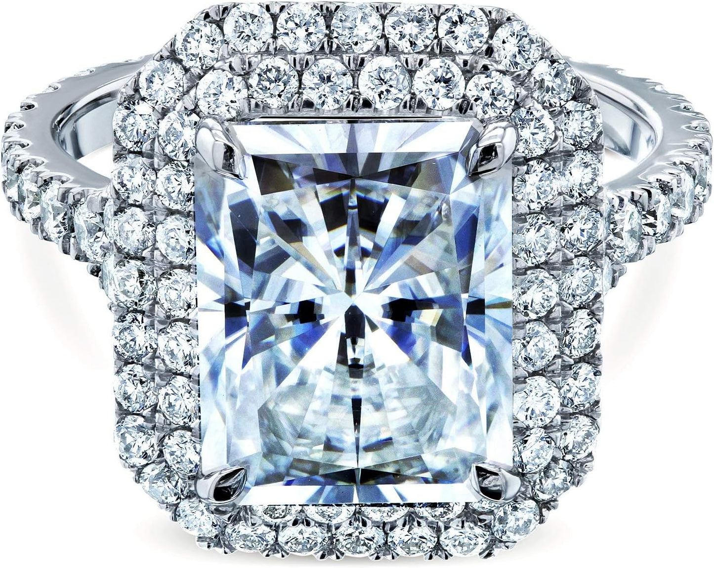 Large Radiant Double Halo Moissanite Ring (DEF/VS, GH/I)