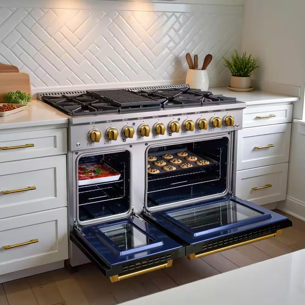 Professional Series 48 In., 8-Burners, Freestanding, 6.7 Cu. Ft. Double Oven Gas Range with Griddle in Matte Black
