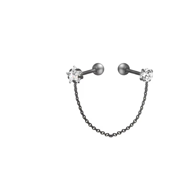 1Pc Surgcal Steel Tassel Zircon Ear Studs Non-Allergic Chain Tassel Earring Body Piercing Fashion Jewelry Body Jewelry