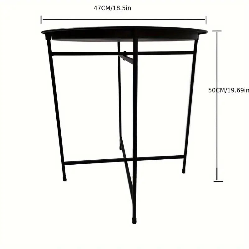 1 tier Black Round Coffee Table with Detachable Tray - Metal Edge Design-4