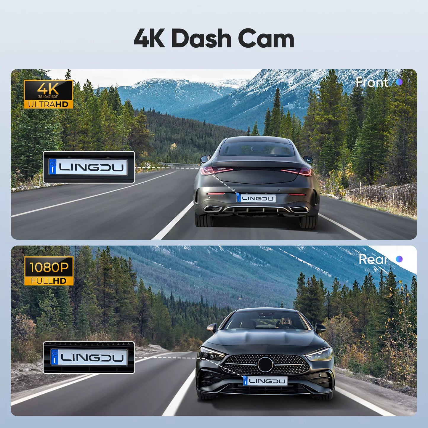 D600 4K Dash Cam Front and Rear, Free 64GB Card, Built-in 5G WiFi GPS Car Camera, Smart Voice Control, G-Sensor 24H Parking Mode, Loop Recording Night Vision, Max Up Support 128GB