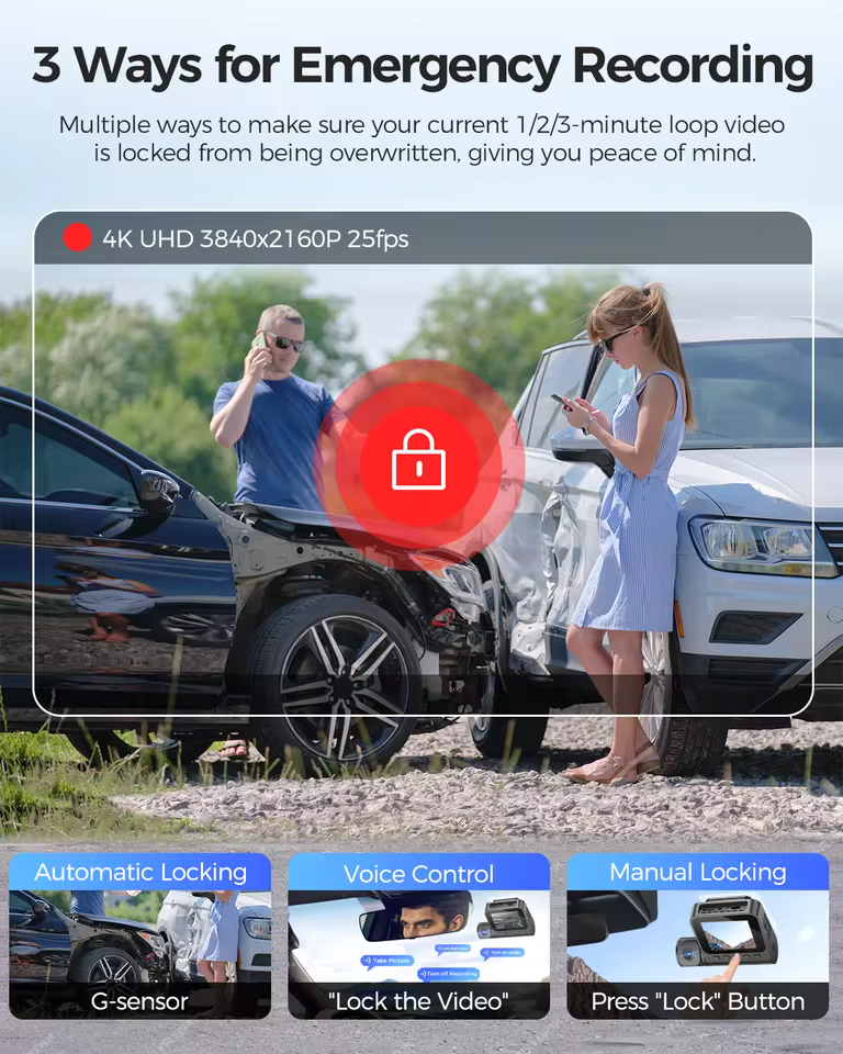 LINGDU 4K 3 Channel Wireless Dash Camera with Free 64GB Card,4K+1080P+1080P Front Inside and Rear Triple Car Camera,IR Night Vision, Voice Control,Build-in GPS 24H Parking Mode, Easy to Install(V630)