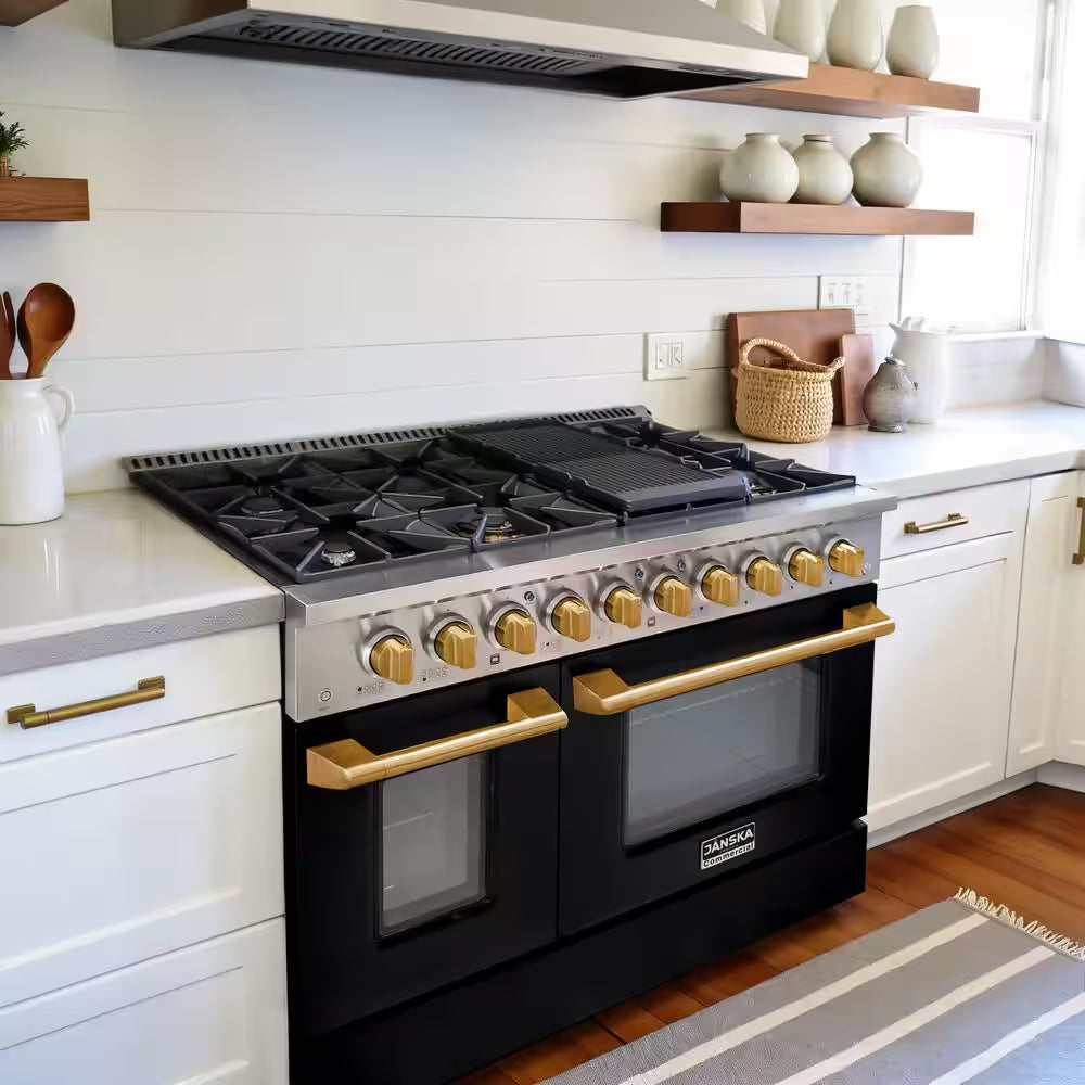 Professional Series 48 In., 8-Burners, Freestanding, 6.7 Cu. Ft. Double Oven Gas Range with Griddle in Matte Black