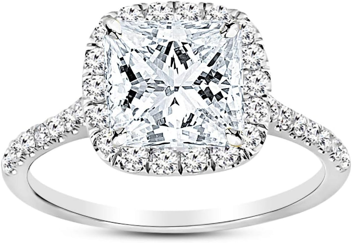 2.5 Carat Classic Lab 14K White Gold Synthetic Lab Grown Princess Classic IGI Certified Diamond Engagement Ring (2 Ct, H-I Color, VS1-VS2 Clarity Center)