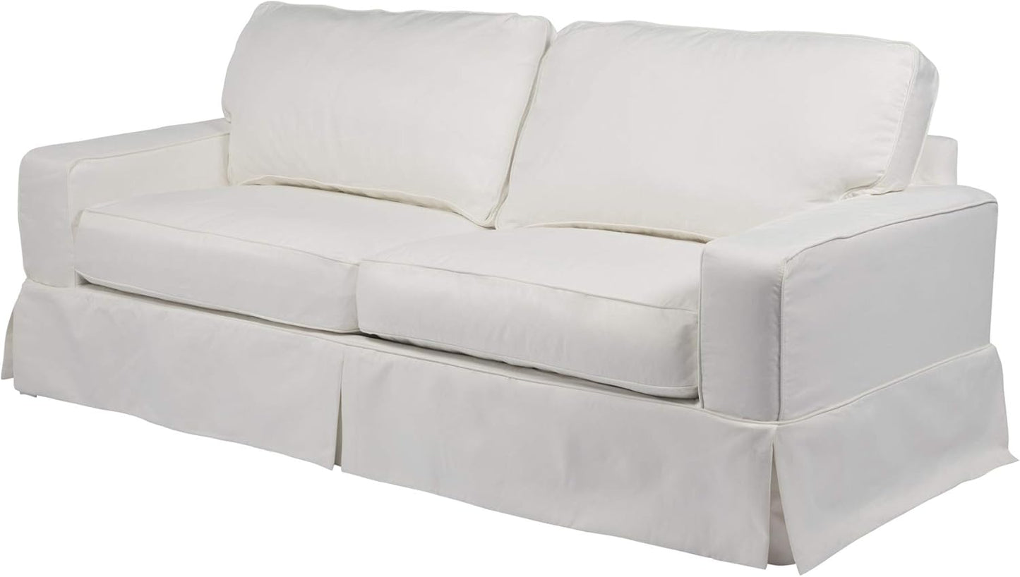 87" White Performance Fabric Americana Box Cushion Slipcovered Sofa