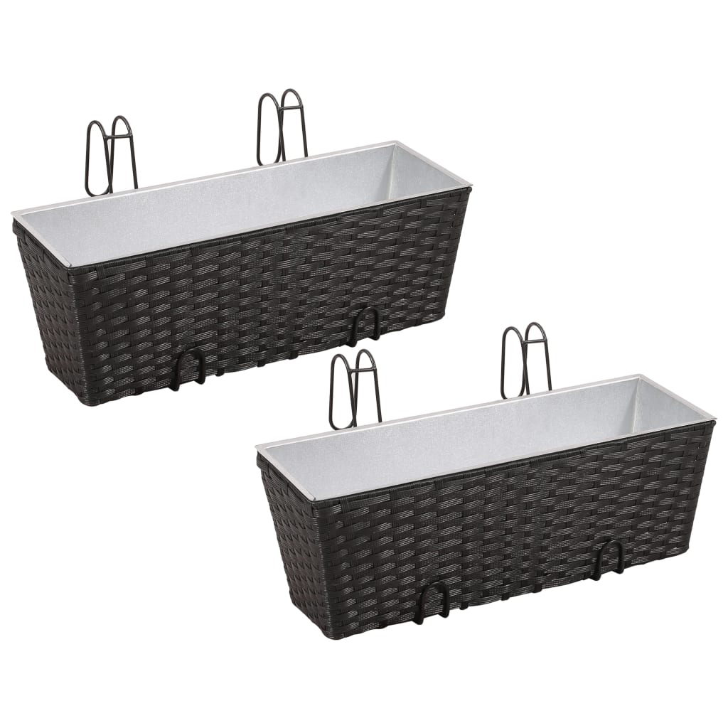 NNEVL Balcony Trapezoid Rattan Planter 2 pcs Black-0