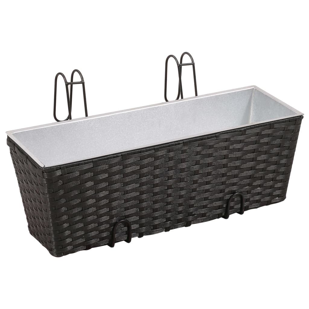 NNEVL Balcony Trapezoid Rattan Planter 2 pcs Black-1