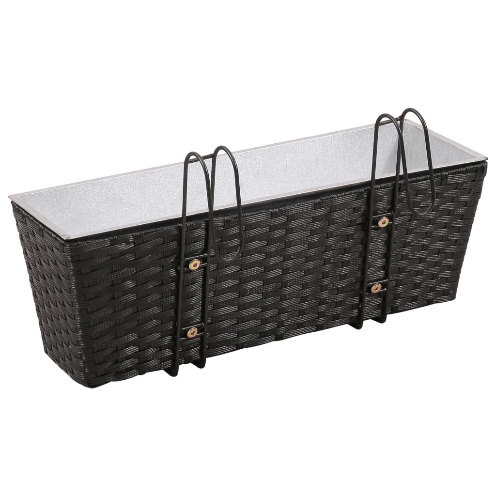 NNEVL Balcony Trapezoid Rattan Planter 2 pcs Black-3