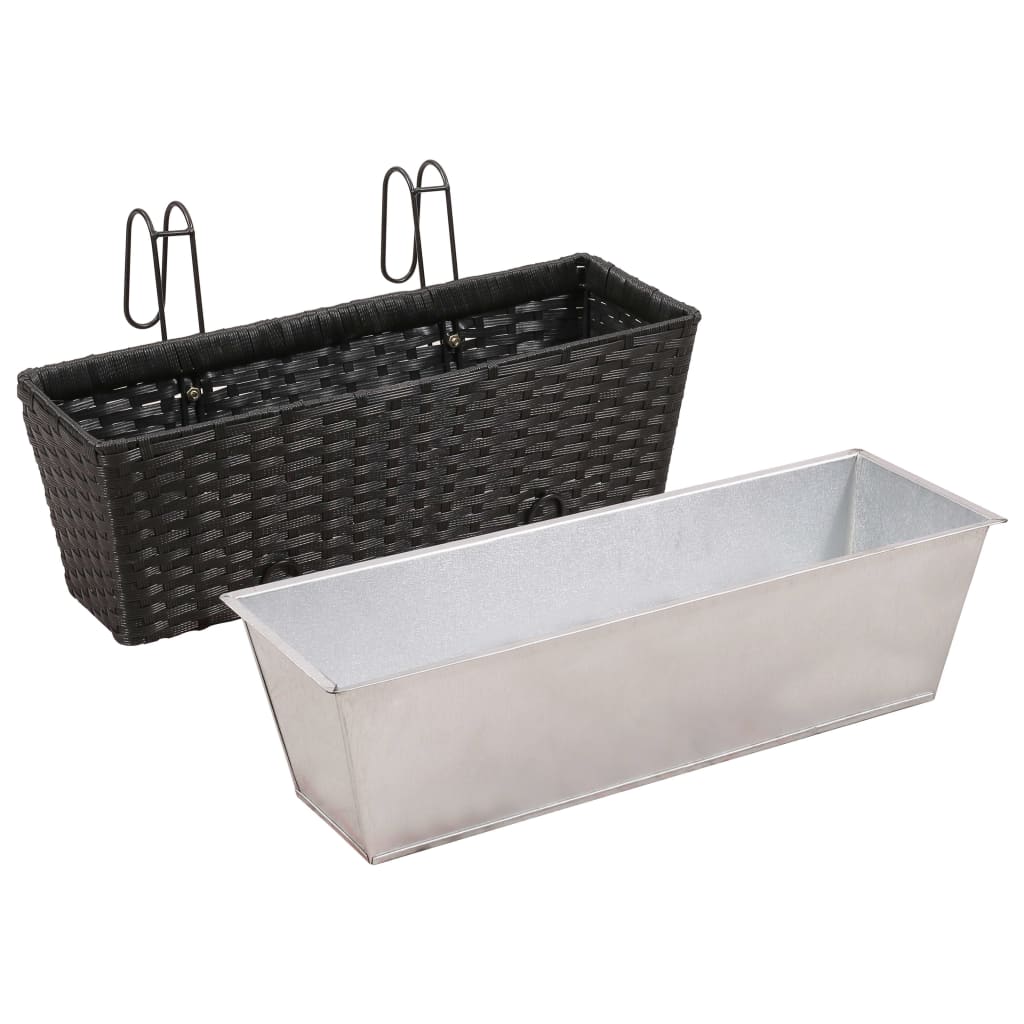 NNEVL Balcony Trapezoid Rattan Planter 2 pcs Black-4
