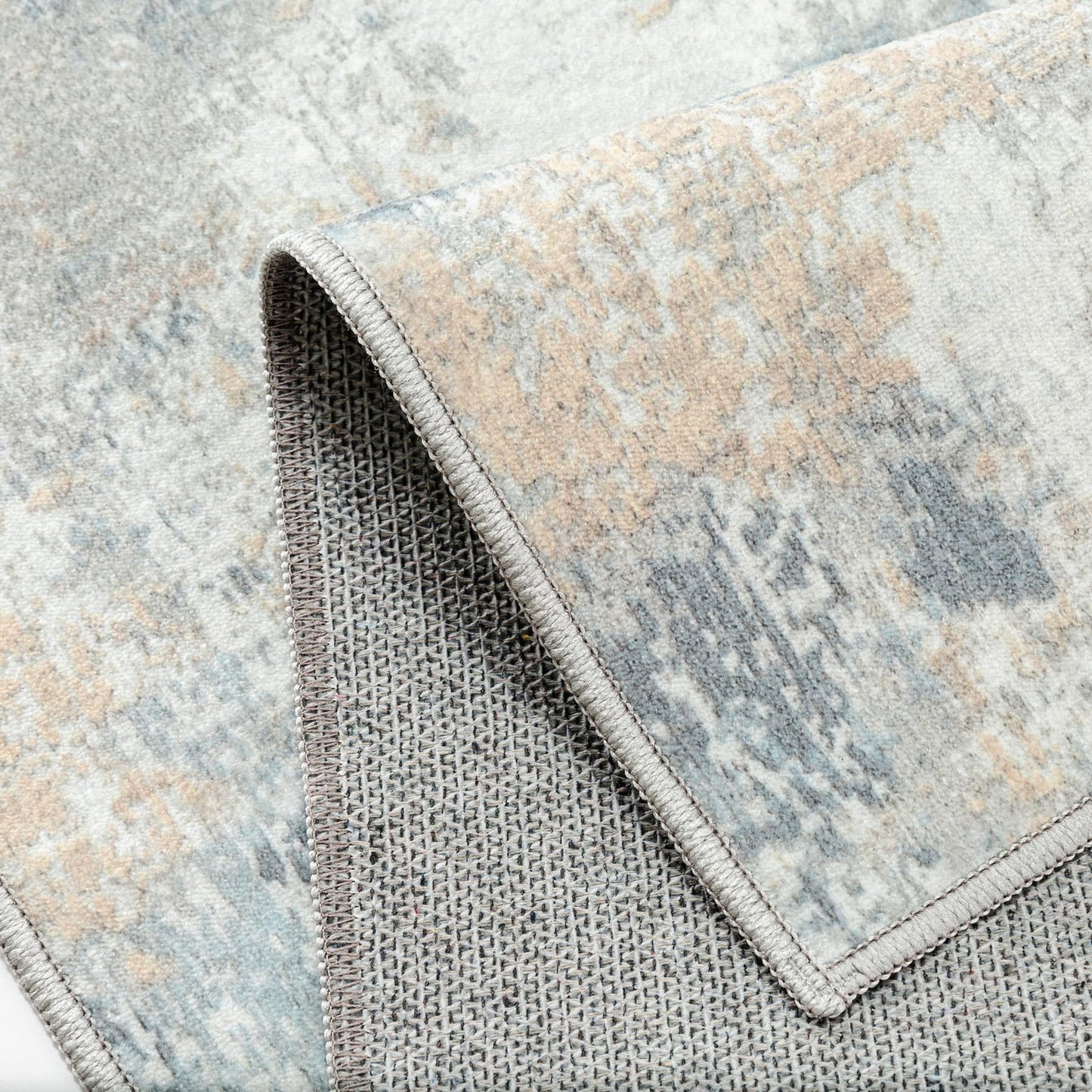 6X9 Washable Area Rug Blue Cream Neutral Abstract Living Room Bedroom Large T...