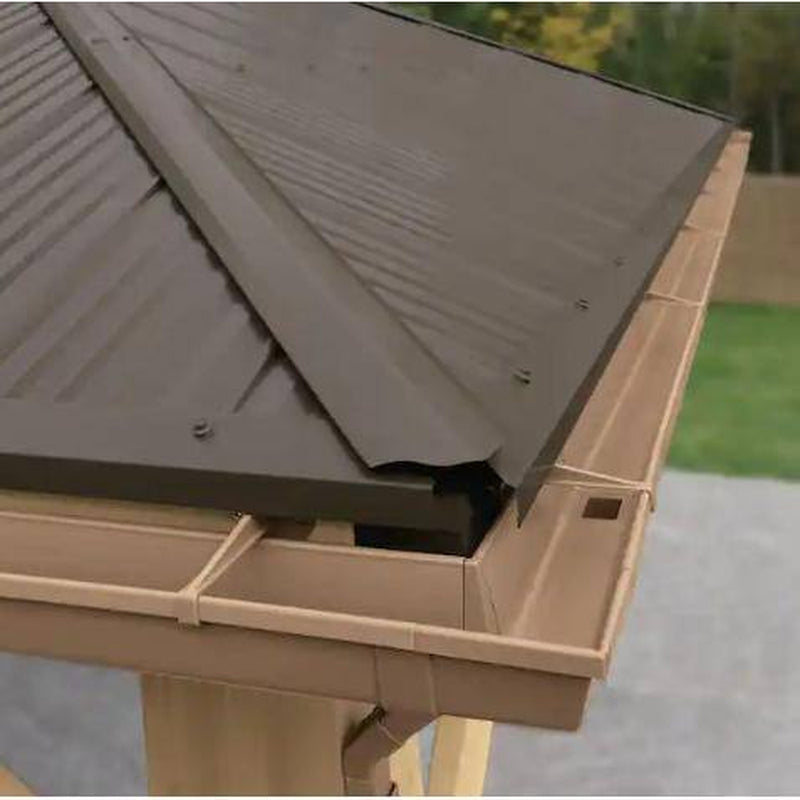 Meridian 12 Ft. X 16 Ft. Outdoor Patio Shade Gazebo with Coffee Brown Aluminum Roof and Rain Gutter Kit Included