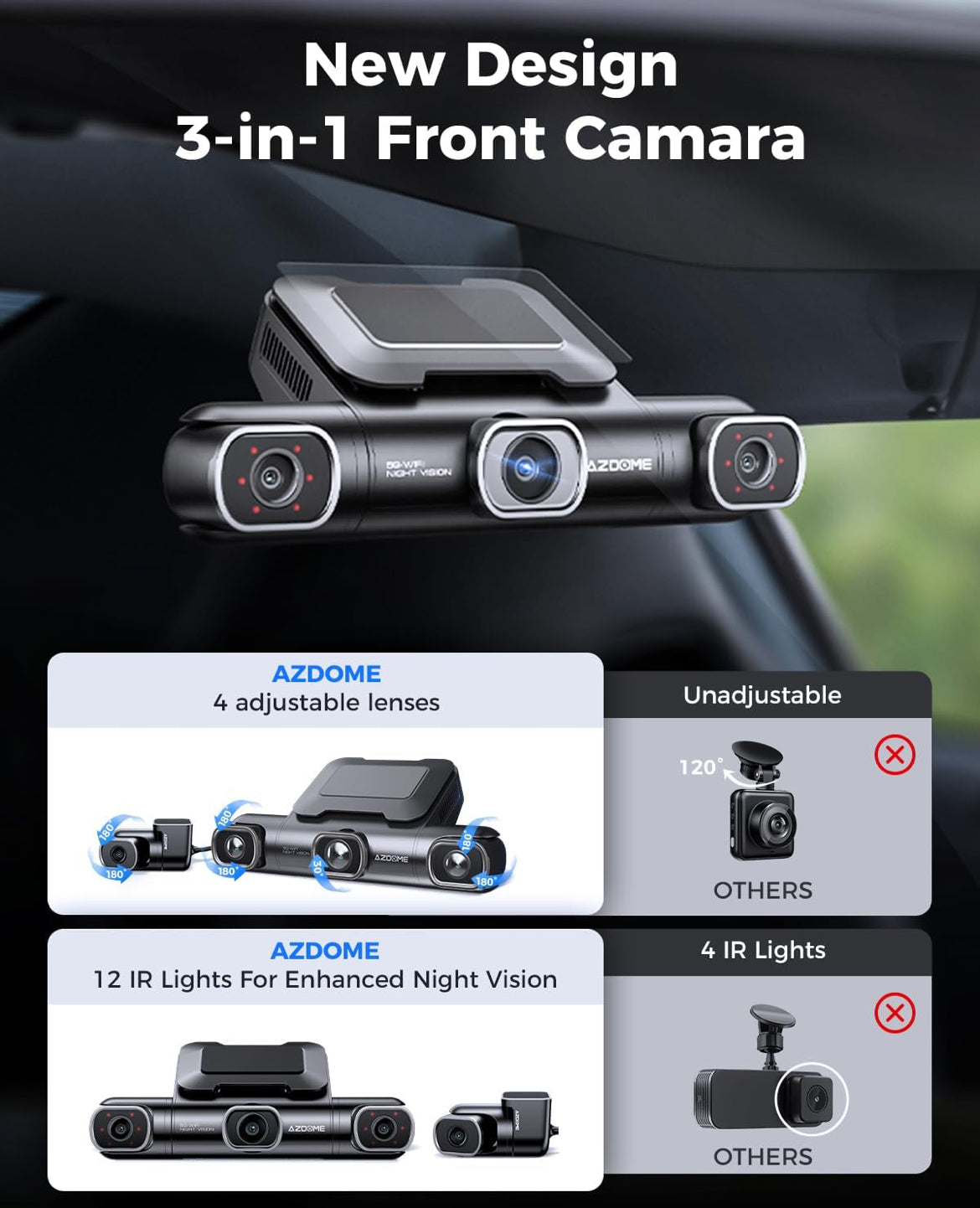 AZDOME M660 4 Channel 360ยฐ Dash Cam with 128GB eMMC, 2.5K+1K+1K+1K Dashcam