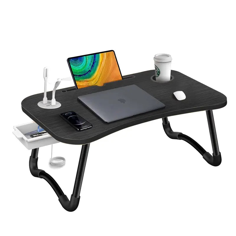Laptop Desk Bed Table Tray Folding Breakfast Table Portable Lap Standing Desk Notebook Stand Reading Holder for Bed/Sofa Large Lap Desk with USB-Charger and Cup-Holder-1