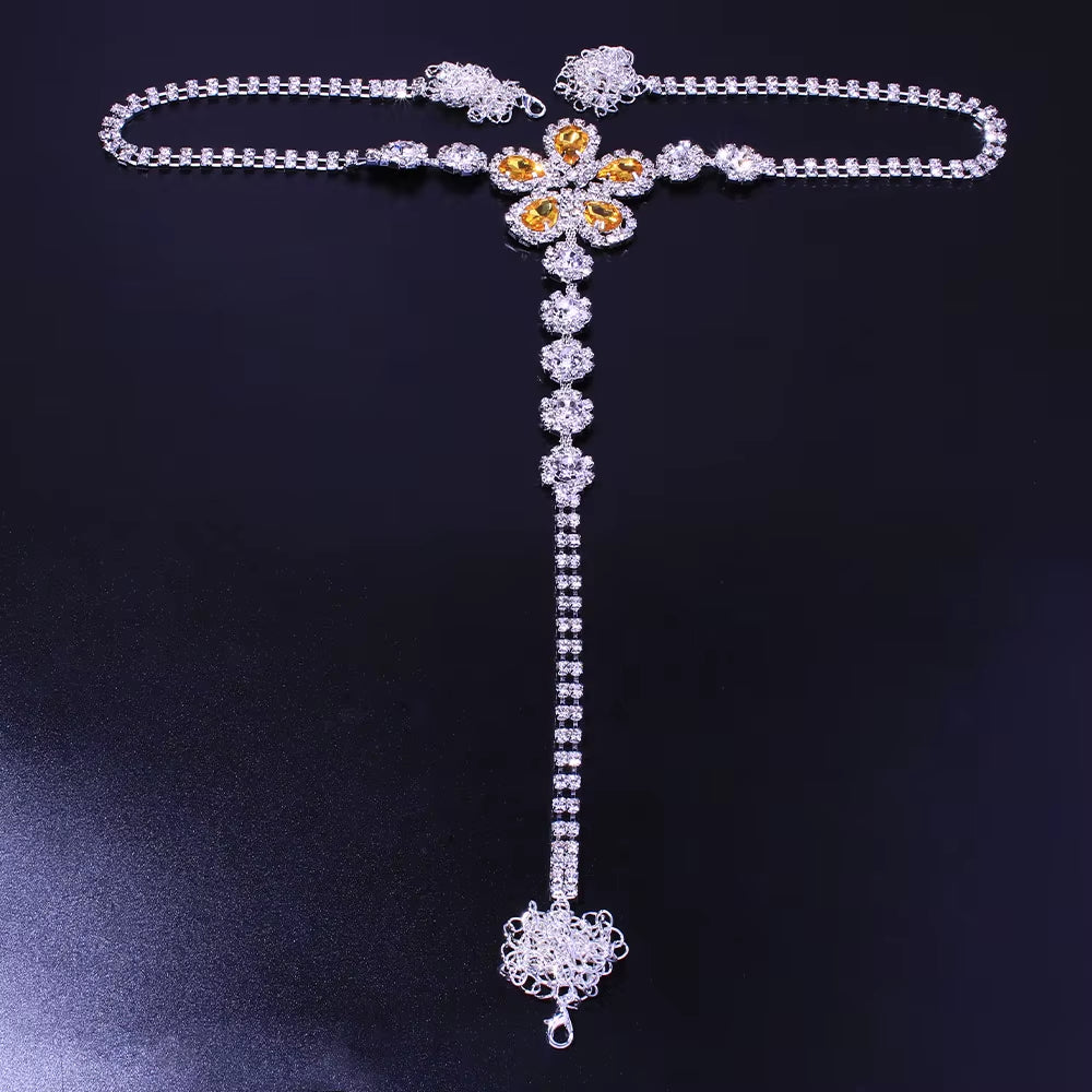 Sexy Body Chain Lingerie Red Crystal Thong Panties Jewelry for Women Silver Color Rhinestone Belly Waist Chain Body Jewelry Gift