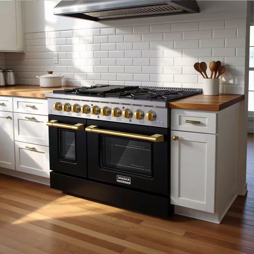 Professional Series 48 In., 8-Burners, Freestanding, 6.7 Cu. Ft. Double Oven Gas Range with Griddle in Matte Black
