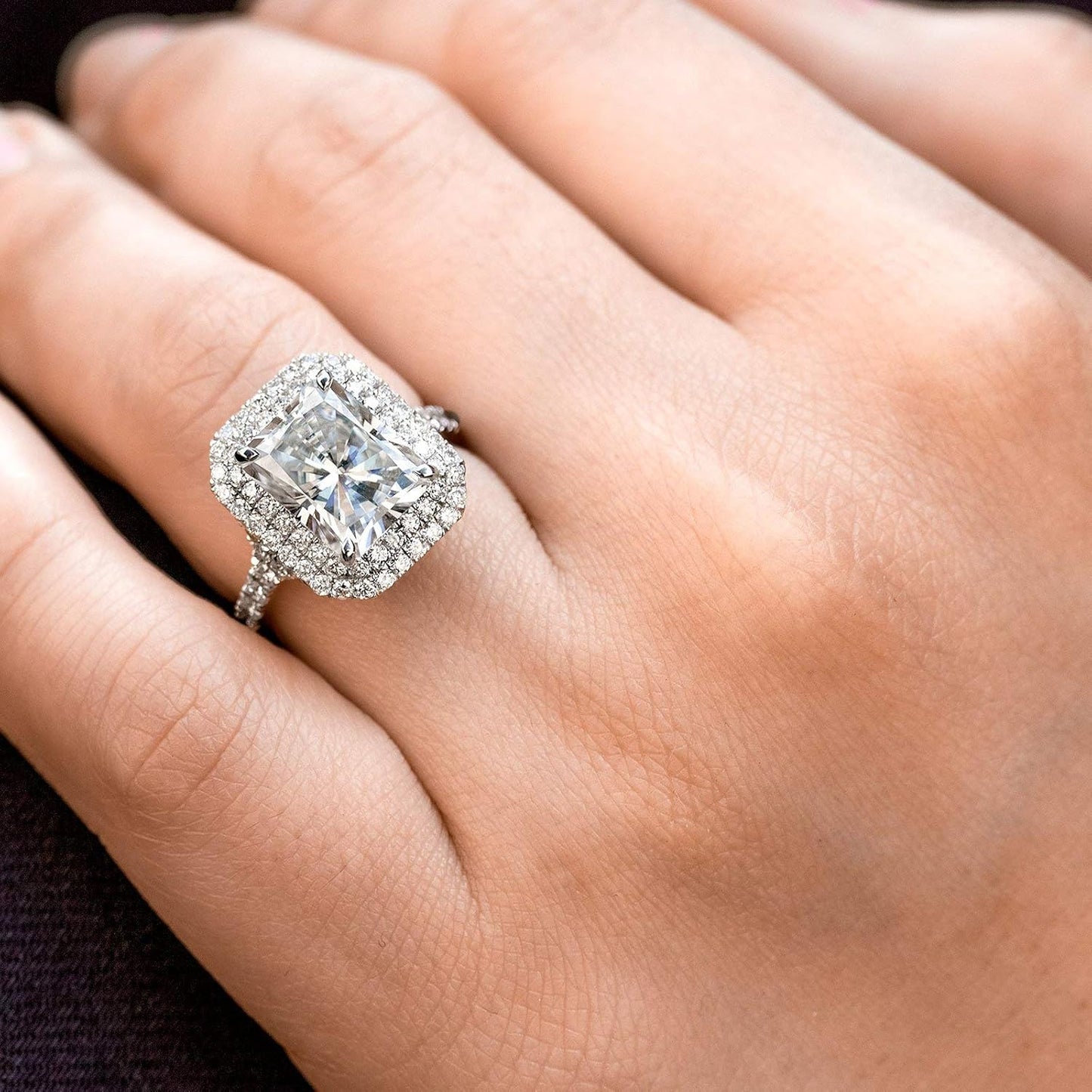 Large Radiant Double Halo Moissanite Ring (DEF/VS, GH/I)