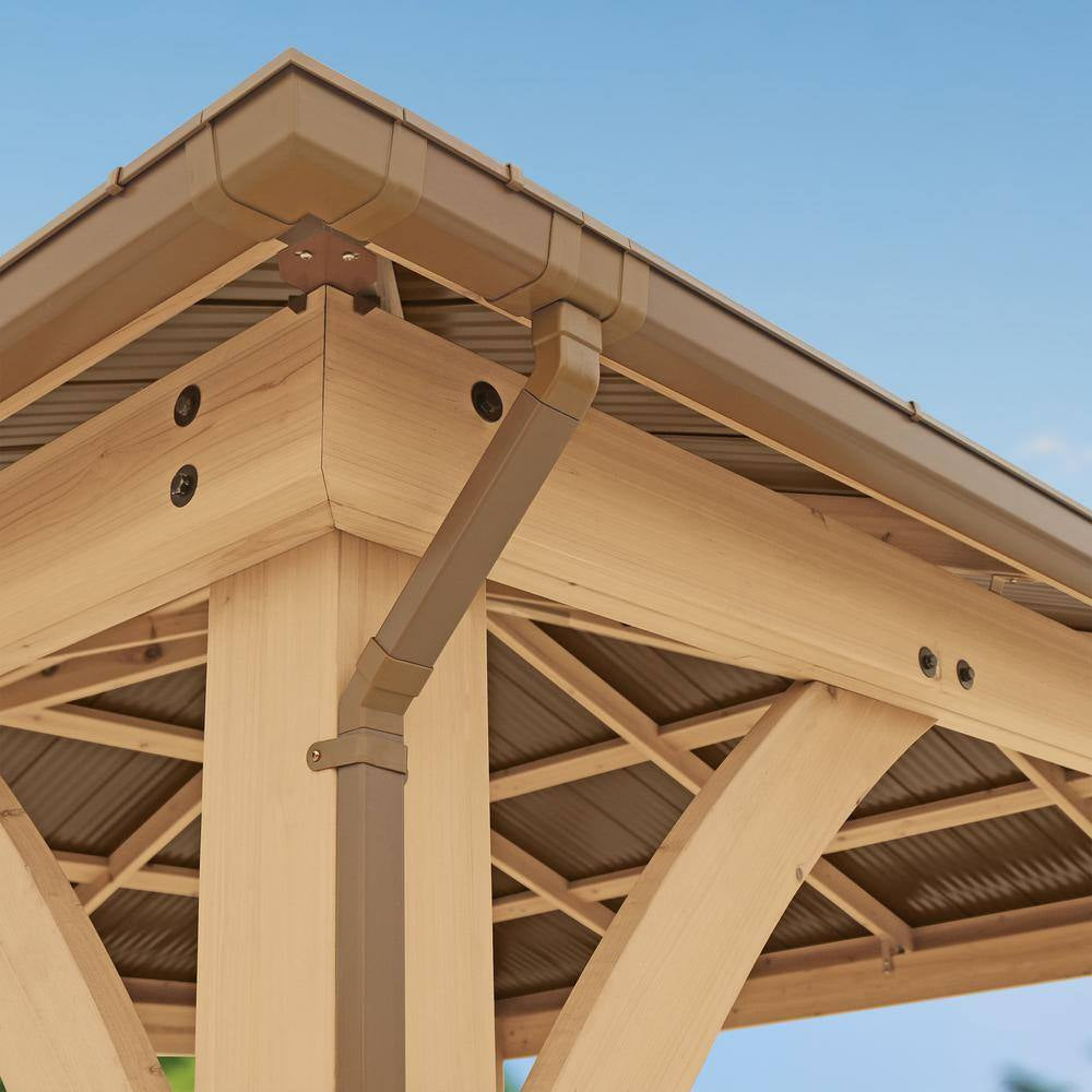 Meridian 12 Ft. X 16 Ft. Outdoor Patio Shade Gazebo with Coffee Brown Aluminum Roof and Rain Gutter Kit Included