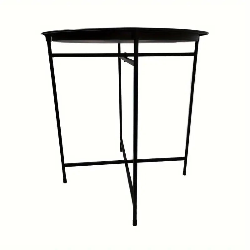 1 tier Black Round Coffee Table with Detachable Tray - Metal Edge Design-0