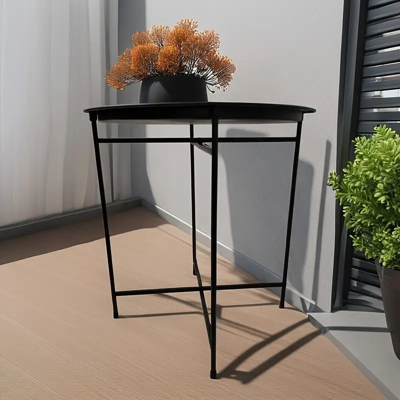1 tier Black Round Coffee Table with Detachable Tray - Metal Edge Design-2