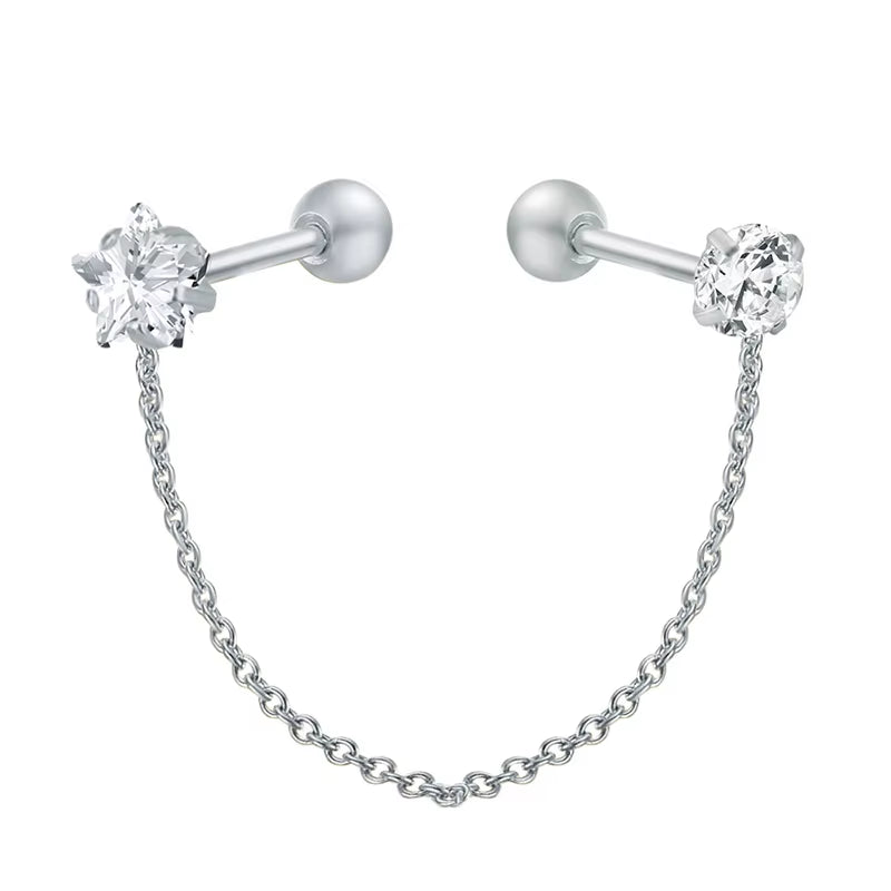 1Pc Surgcal Steel Tassel Zircon Ear Studs Non-Allergic Chain Tassel Earring Body Piercing Fashion Jewelry Body Jewelry