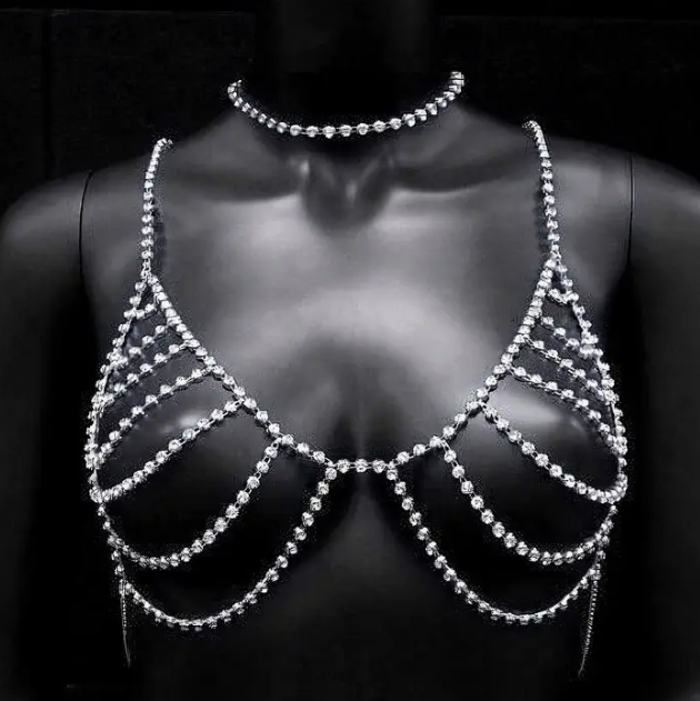 Layered Bold Stone Choker Bra Body Jewelry