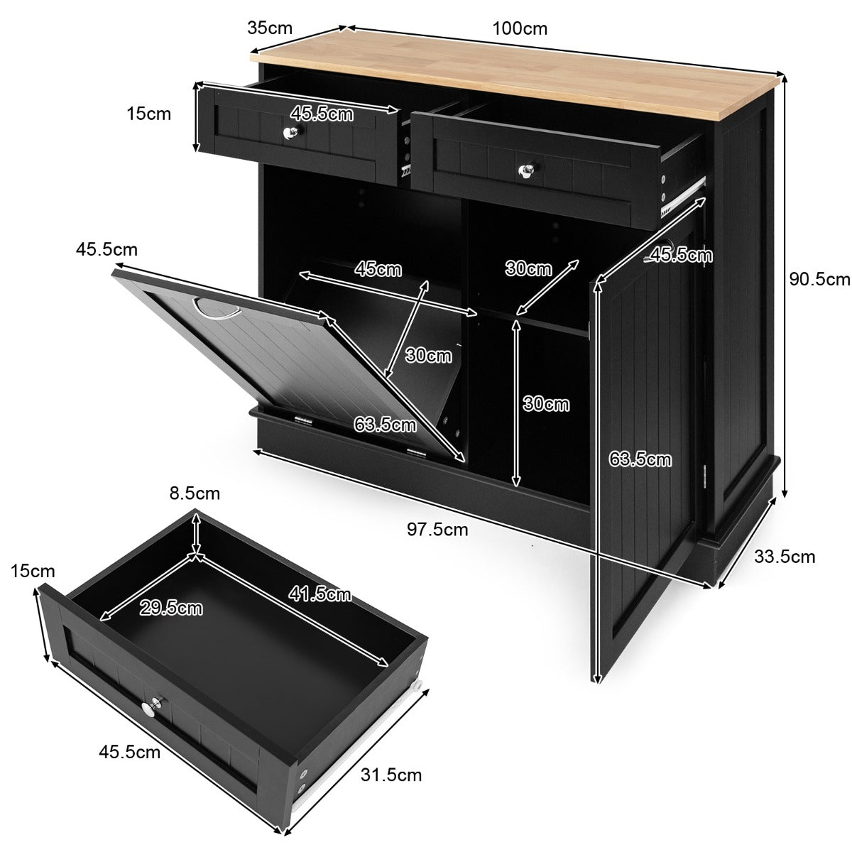 NNECW Kitchen Trash Can with Adjustable Shelf for Kitchen-3