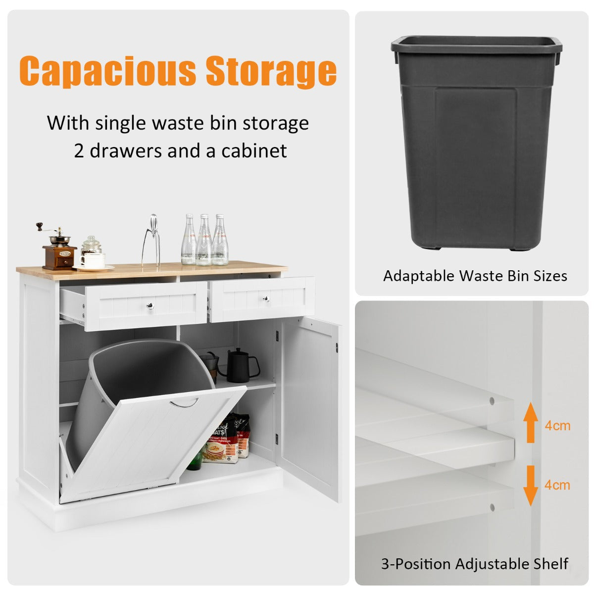 NNECW Kitchen Trash with Adjustable Shelf for Kitchen-White-4