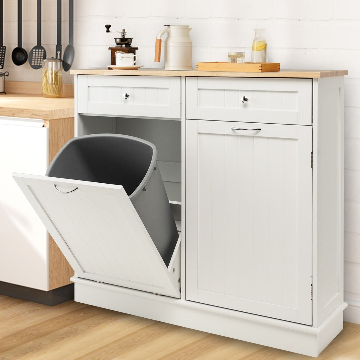 NNECW Kitchen Trash with Adjustable Shelf for Kitchen-White-0