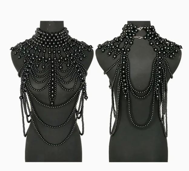 Faux Pearls Statement Bib Full Body Cover Chain