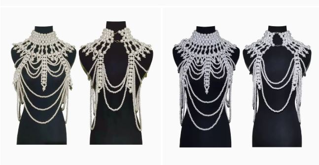 Faux Pearls Statement Bib Full Body Cover Chain