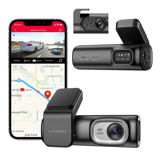 D600 4K Dash Cam Front and Rear, Free 64GB Card, Built-in 5G WiFi GPS Car Camera, Smart Voice Control, G-Sensor 24H Parking Mode, Loop Recording Night Vision, Max Up Support 128GB