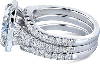 round Forever One D-F Moissanite Cushion Halo Bridal Wedding Set 4 1/3 CTW 14K White Gold 3 Piece Set