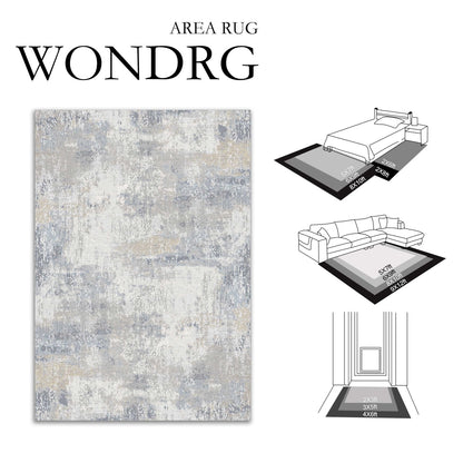 6X9 Washable Area Rug Blue Cream Neutral Abstract Living Room Bedroom Large T...
