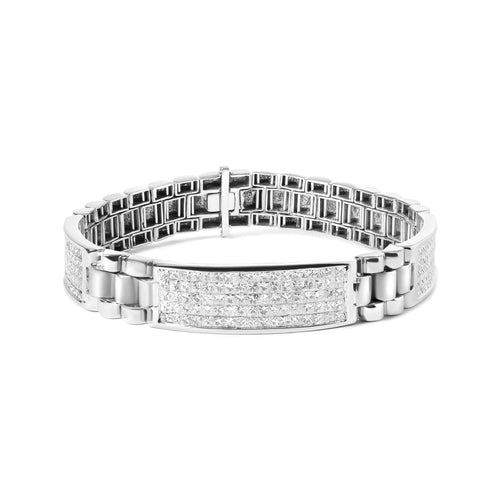 14K White Gold 12.0 Cttw Men's Invisible Set Princess Diamond Tennis