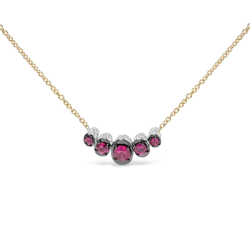 18K Rose Gold 3/4 Cttw Pave Diamonds and Graduated Red Ruby Gemstone