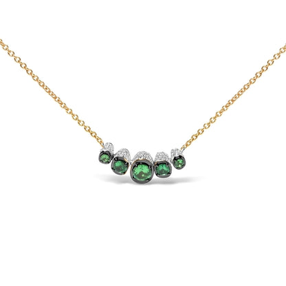 18K Rose Gold 3/4 Cttw Pave Diamonds and Graduated Green Tsavorite