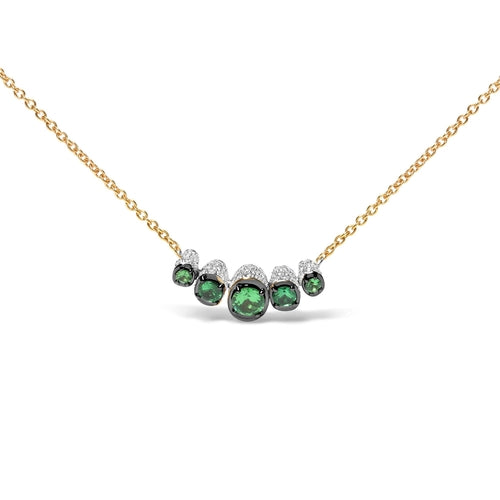 18K Rose Gold 3/4 Cttw Pave Diamonds and Graduated Green Tsavorite