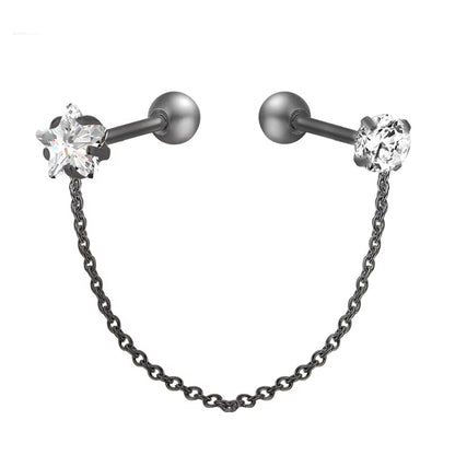 1Pc Surgcal Steel Tassel Zircon Ear Studs Non-Allergic Chain Tassel Earring Body Piercing Fashion Jewelry Body Jewelry