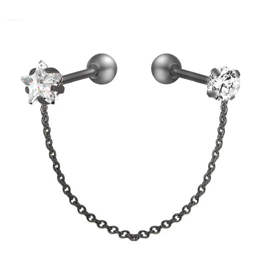 1Pc Surgcal Steel Tassel Zircon Ear Studs Non-Allergic Chain Tassel Earring Body Piercing Fashion Jewelry Body Jewelry