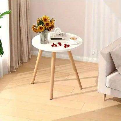Round End Table with Solid Wood Legs-4