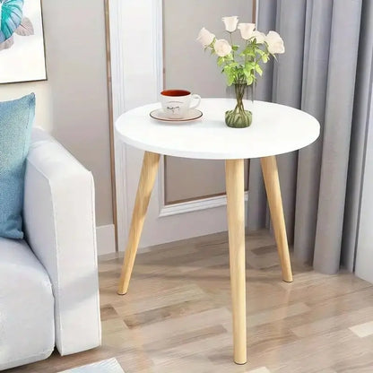Round End Table with Solid Wood Legs-3