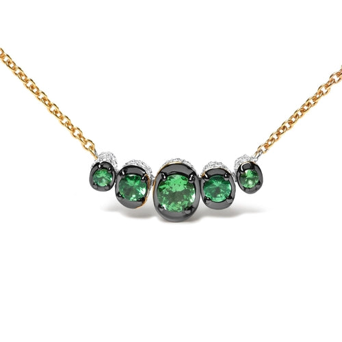 18K Rose Gold 3/4 Cttw Pave Diamonds and Graduated Green Tsavorite