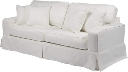 87" White Performance Fabric Americana Box Cushion Slipcovered Sofa